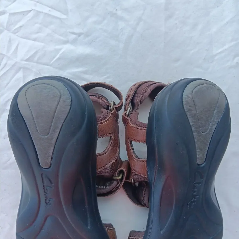 Clarks Sandals Size 7M Brown Leather Morse Tour 3 Adjustable Velcro Straps